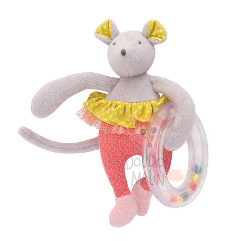  mademoiselle et ribambelle ring rattle mouse pink 